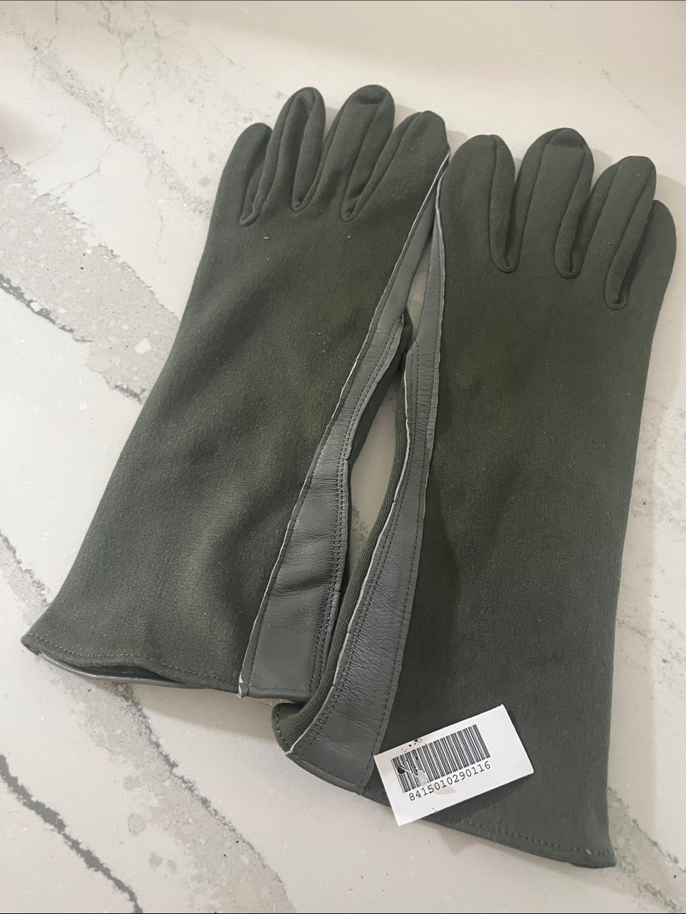 Men's Olive Green Leather-Trim Gloves